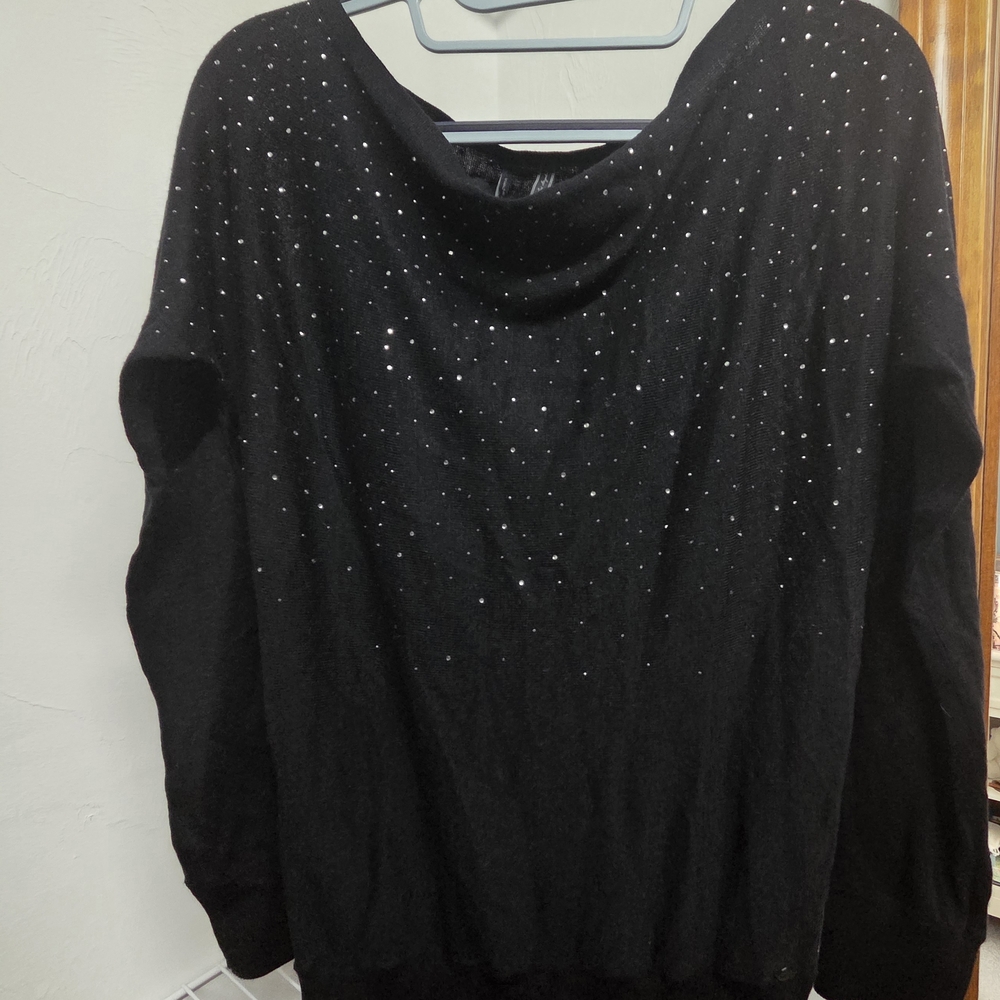Guess Black Off-the-Shoulder Sweater with Rhinestones